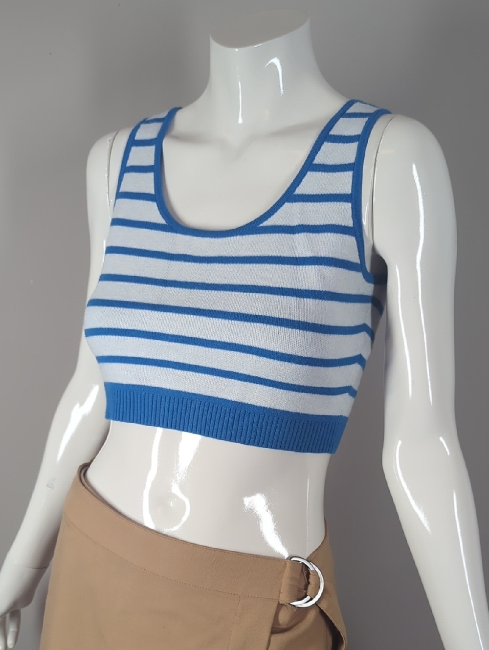 Twik Striped Crop Tank S Blue White Knit Summer Top